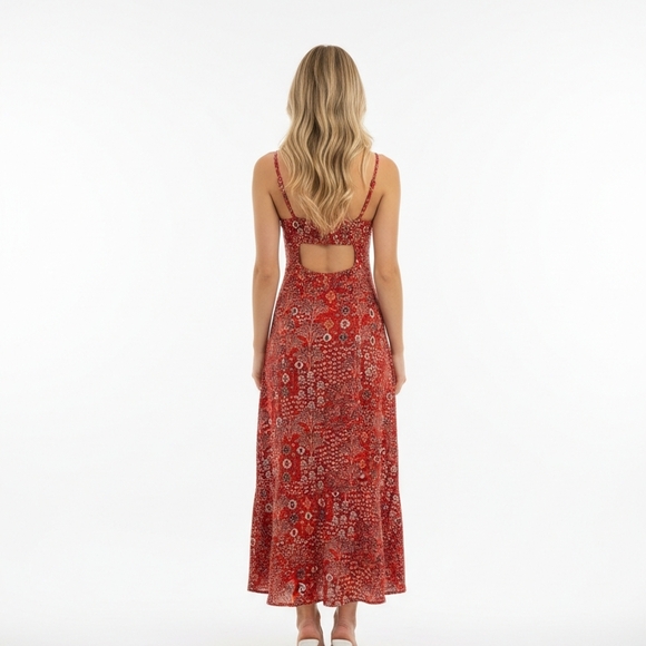 Anthropologie Abel The Label Lola Red Floral Maxi Dress Size Medium - Picture 2 of 6